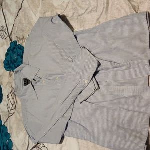 Blue and white striped button down dress shirt